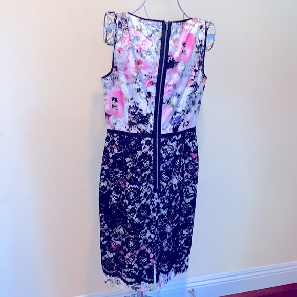 MAGGY LONDON Cocktail Dress Lace Detail Floral Print and Black Event Party Midi - Picture 4 of 9